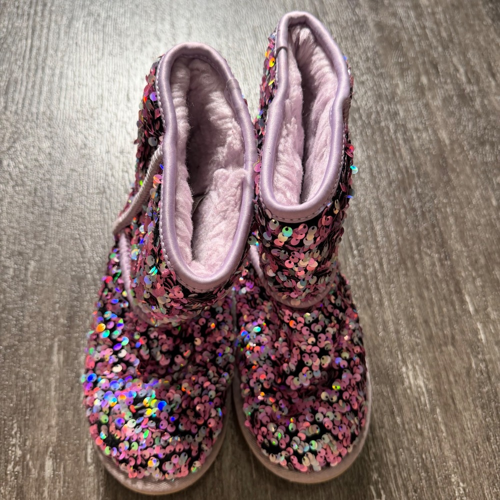 UGG Classic Short Sequin Boots Kids Size 3 Purple Iridescent Sparkle - Picture 5 of 9